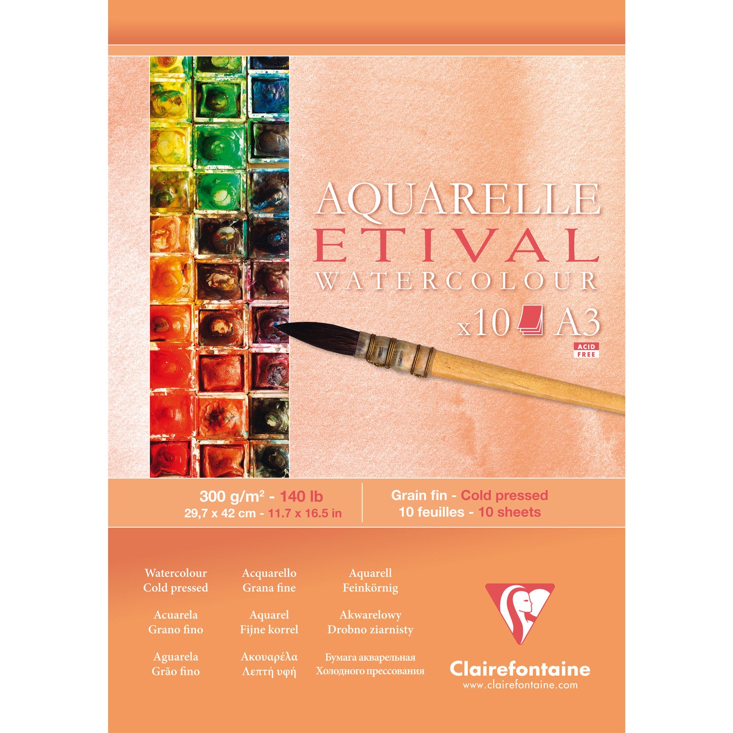 Aquarellblock Clairefontaine Etival 300g 10 Blatt weiß kopfgeleimt