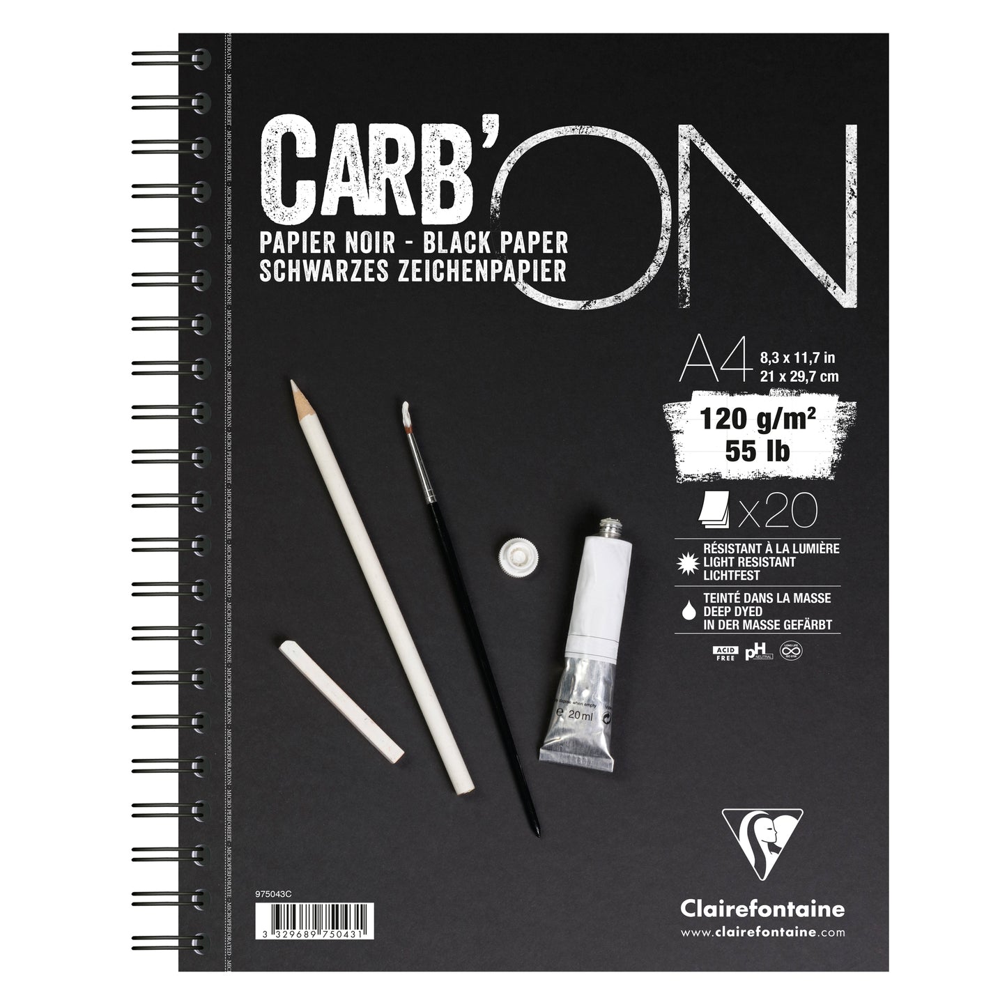 Spiral-Zeichenblock Clairefontaine CarbOn 120g 20 Blatt schwarz