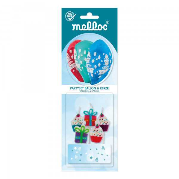 Partypack Melloc 3 Ballons Ø30cm & 5 Kerzen Cupcake