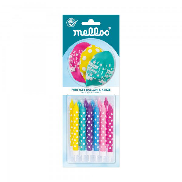 Partypack Melloc 3 Ballons Ø30cm & 12 Kerzen