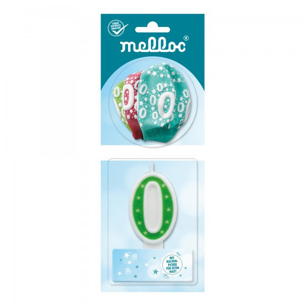 Partypack Melloc 3 Luftballons Ø30cm & Zahlenkerze