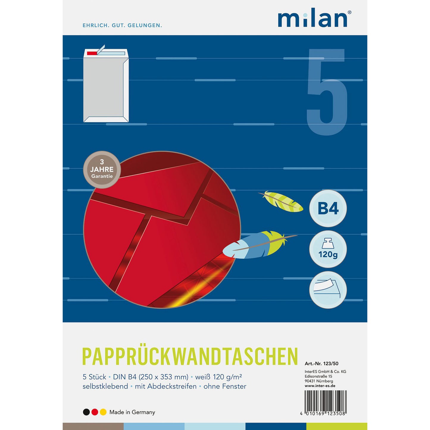 Papprückwand-Versandtasche weiß 120g DIN B4 haftklebend 5 Stück