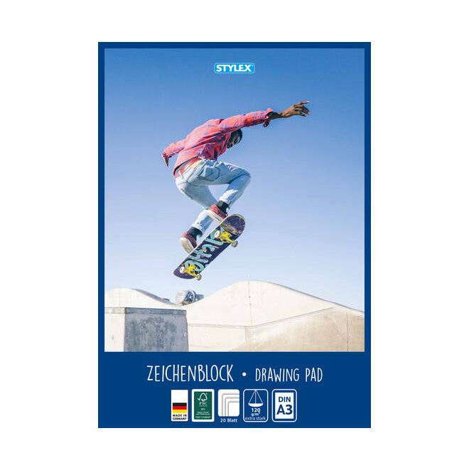 Zeichenblock Stylex 120g DIN A3 20 Blatt links geleimt