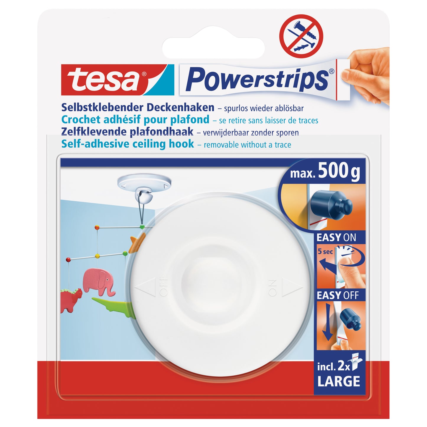 Powerstrip Tesa Deckenhaken Tragfähigkeit 500g weiß 1 Stück mit 2 Stripes