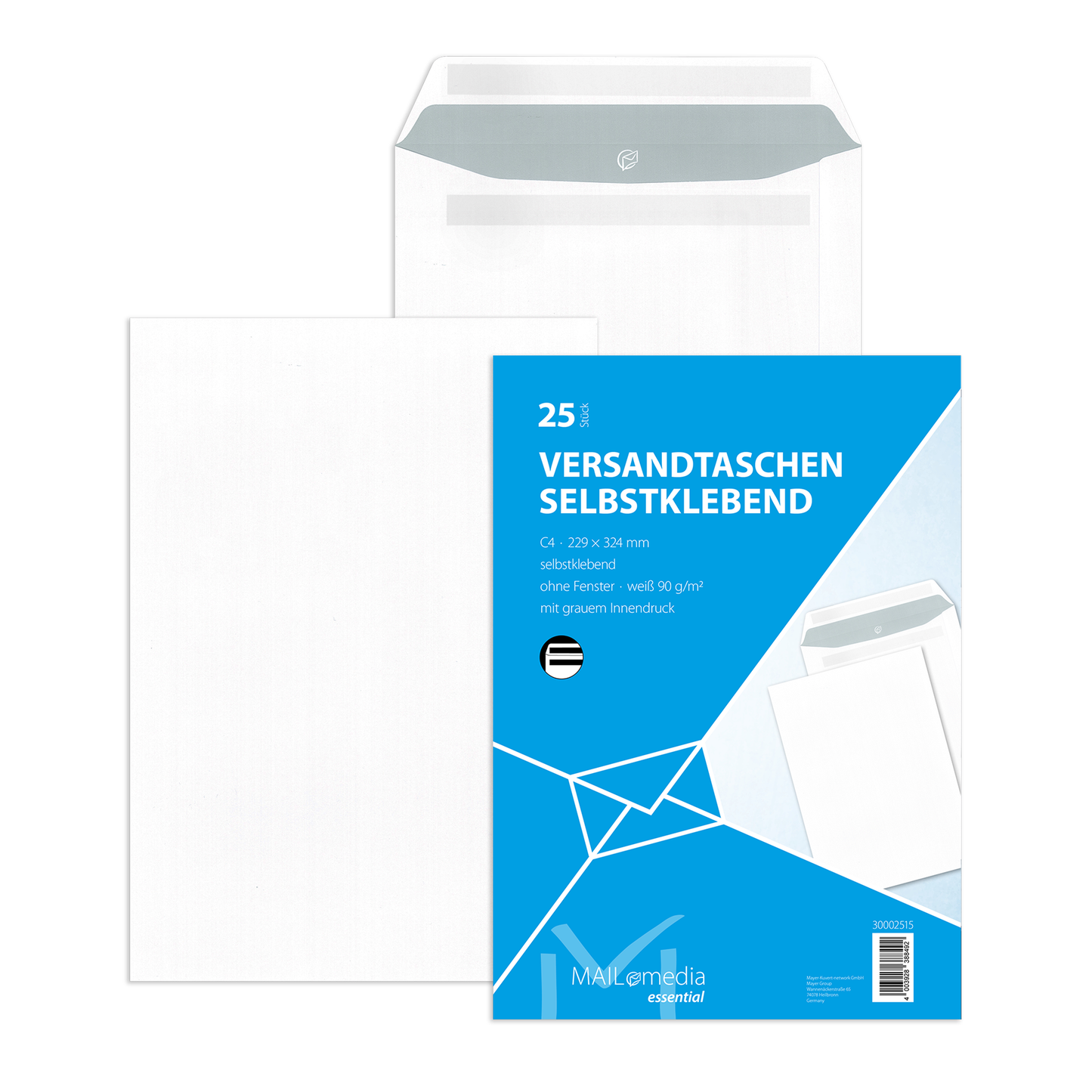 Versandtasche weiß 90g DIN C4 selbstklebend 25 Stück