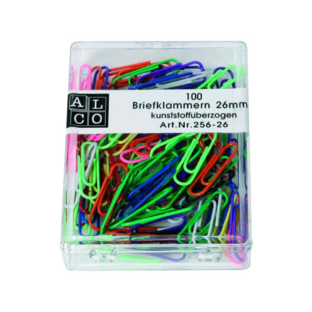 Briefklammer Alco kunststoffüberzogen 26mm 100 Stück sortiert