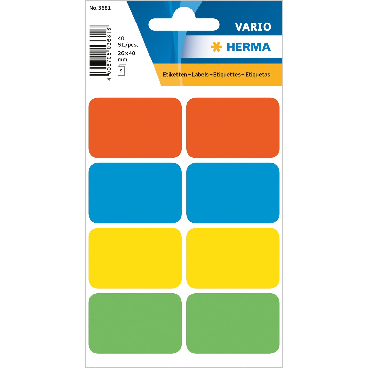 Haftetikett Herma Vario 26x40mm 40St sortiert