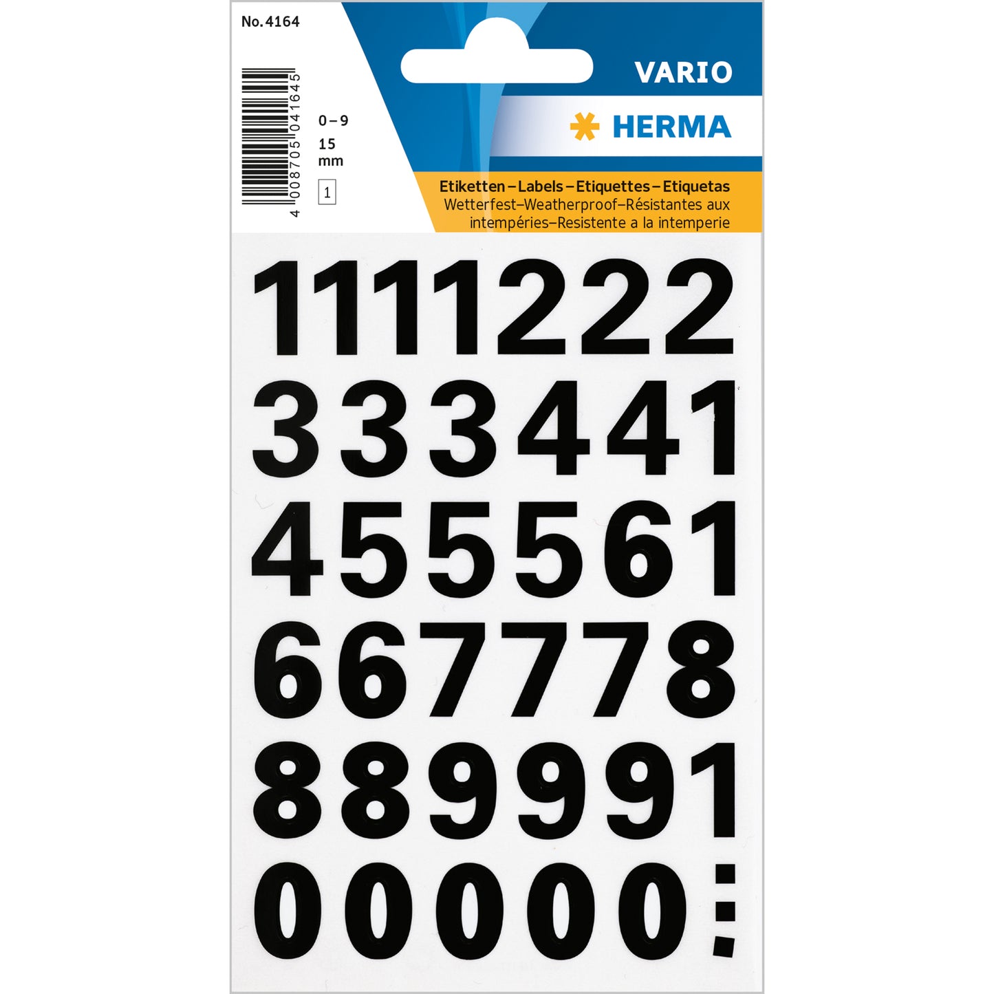 Zahlenetikett Herma Vario wetterfeste Folie 15mm 0-9 schwarz auf transparent