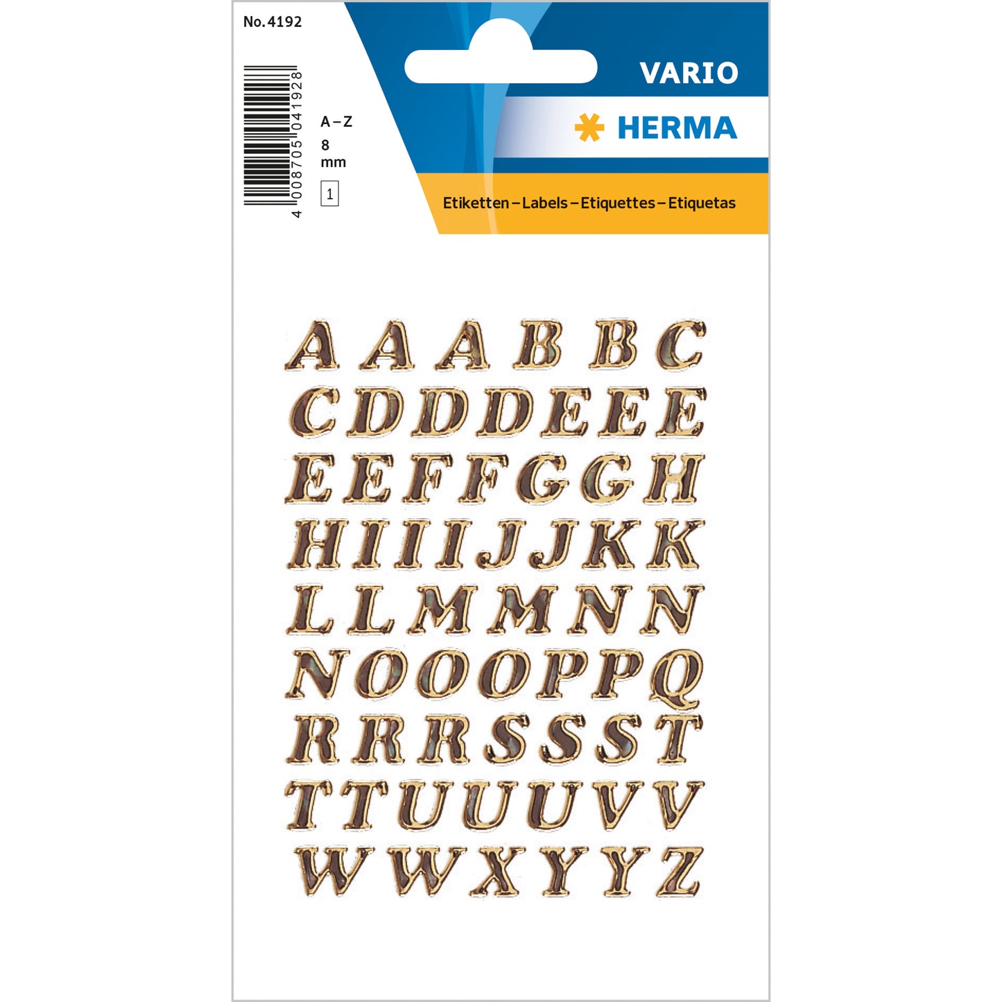 Buchstabenetikett Herma Vario Prismaticfolie 8mm A-Z gold