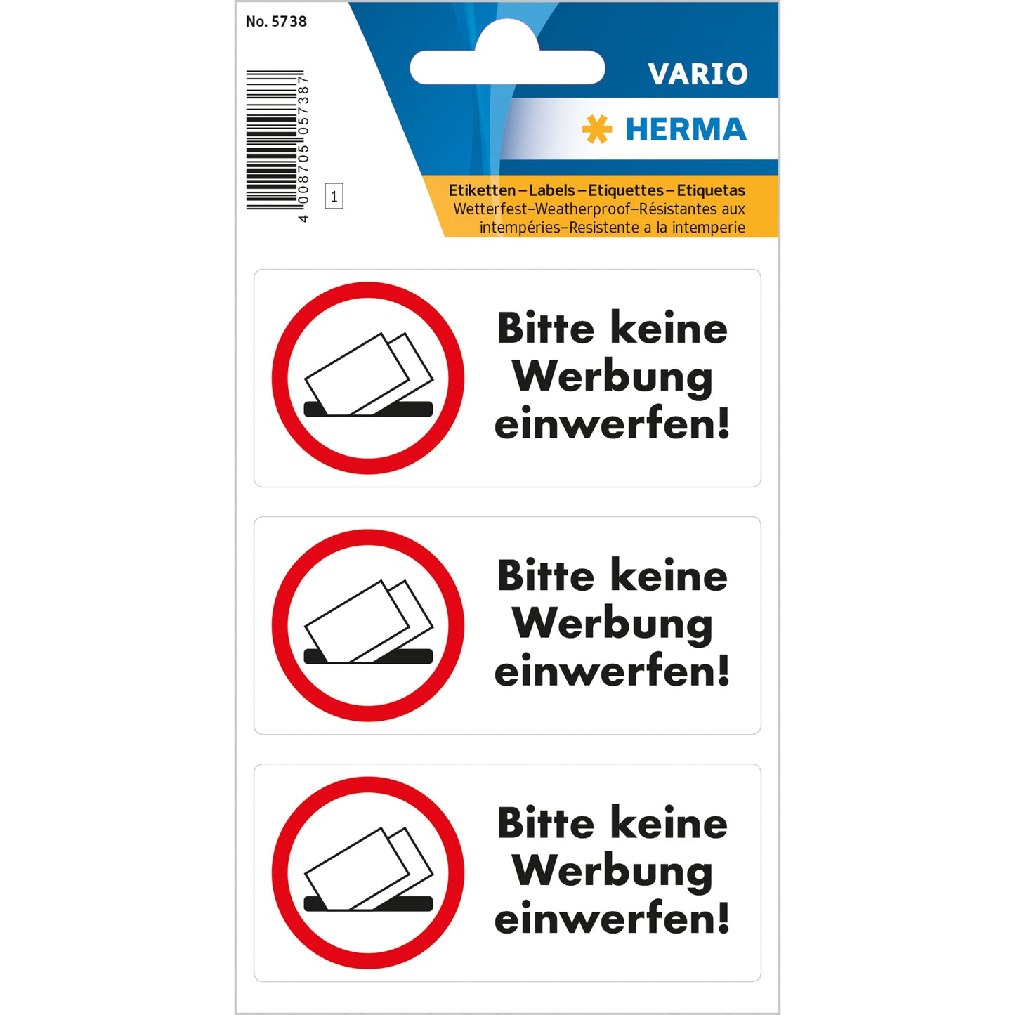 Hinweisetikett Herma Vario Bitte keine Werbung einwerfen wetterfeste Folie 3St