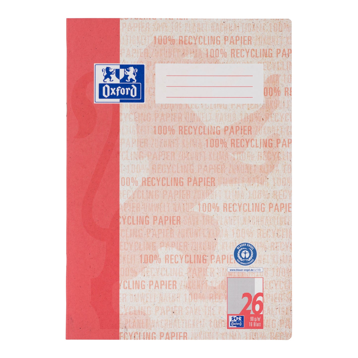 Recycling-Schulheft Oxford 90g DIN A4 16 Blatt