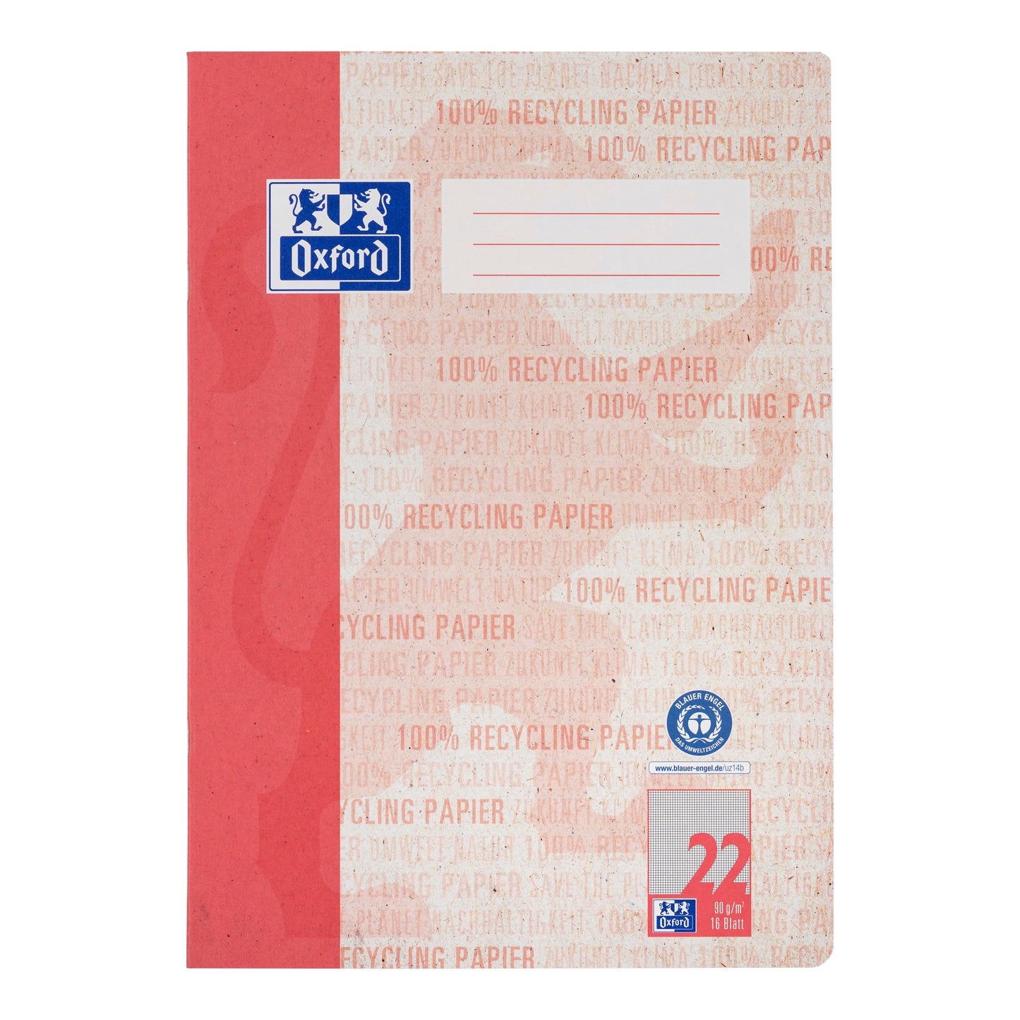 Recycling-Schulheft Oxford 90g DIN A4 16 Blatt