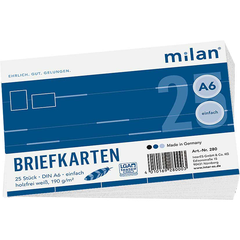 Briefkarte Milan einfach 25 Stück weiß