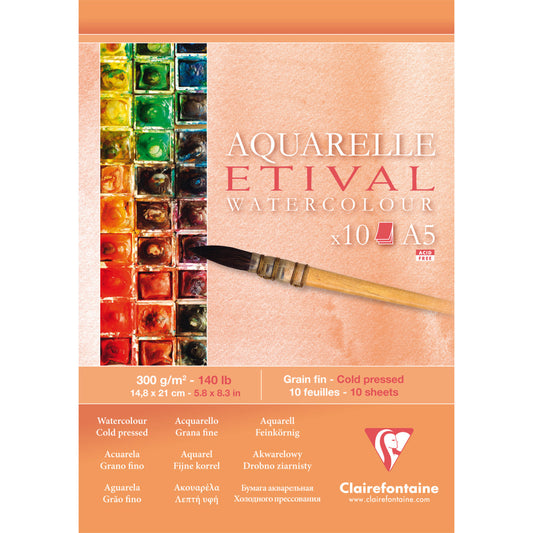 Aquarellblock Clairefontaine Etival 300g 10 Blatt weiß kopfgeleimt