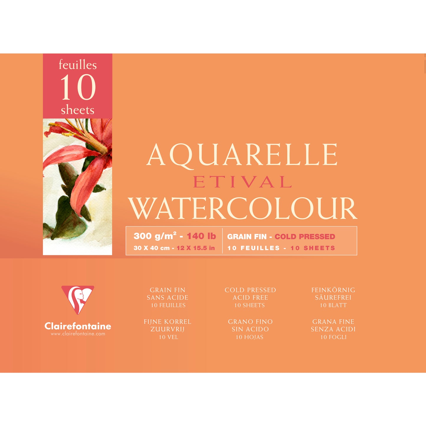 Spiral-Aquarellblock Clairefontaine Etival 300g 10 Blatt weiß