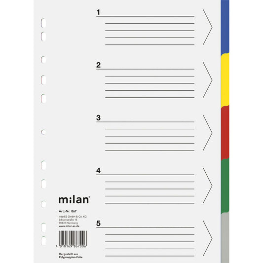Blanko-Register Milan Polypropylen farbig sortiert DIN A4