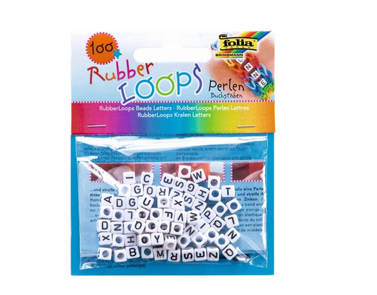 Buchstabenperlen-Mix Folia 100St + Gummiband 1m