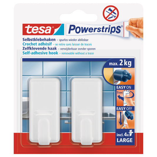 Powerstrip Tesa Haken Tragfähigkeit 1.5kg weiß 2 Stück mit 4 Stripes
