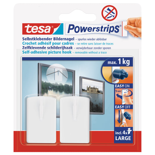 Powerstrip Tesa Bilder-Nagel Tragfähigkeit 1kg weiß 2 Stück mit 4 Stripes