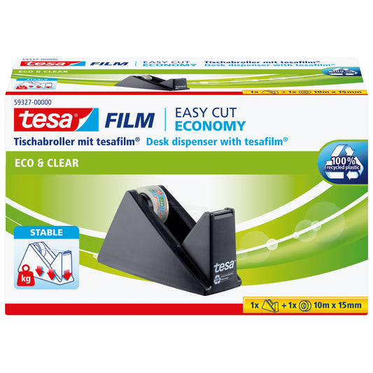 Tischabroller Tesa ecoLogo schwarz bis 19mm/33m inkl. Klebefilm 15mm/10m