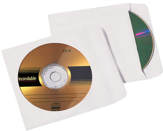 CD/DVD-Papierhüllen 124x124mm weiß mit Sichtfenster selbstklebend 100St