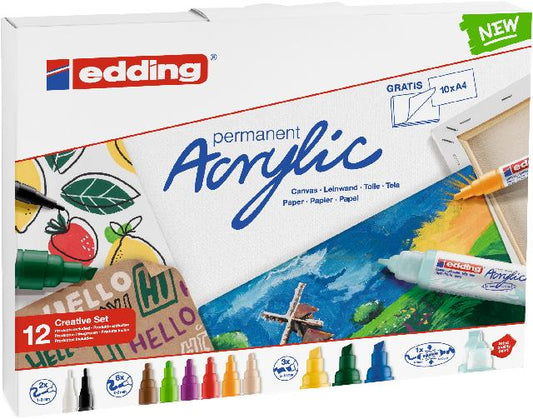 Acrylmarker Edding 4-CS12B Kreativ Set basic 12 Farben Set