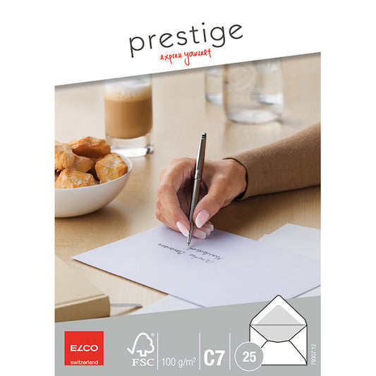 Briefumschlag Elco Prestige hochweiß 100g DIN C7 gummiert 25 Stück