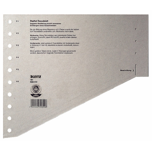 Staffel-Trennblatt Leitz Karton grau DIN A4 100 Stück