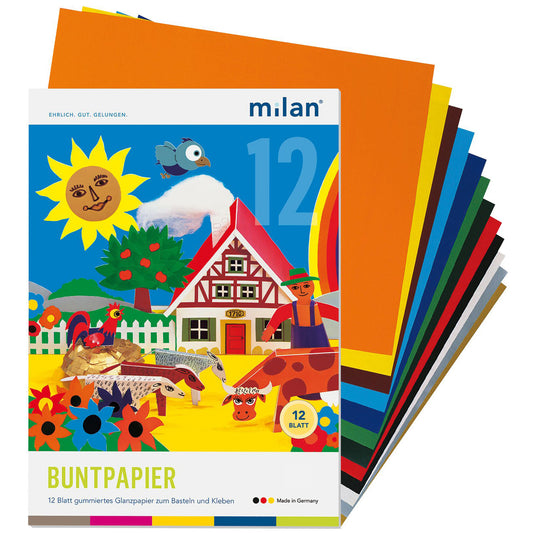 Buntpapierheft Milan DIN A4 12 Blatt farbig sortiert