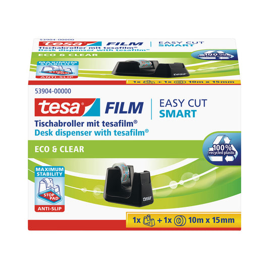 Tischabroller Tesa Smart ecoLogo schwarz bis 19mm/33m inkl. Klebefilm 15mm/10m