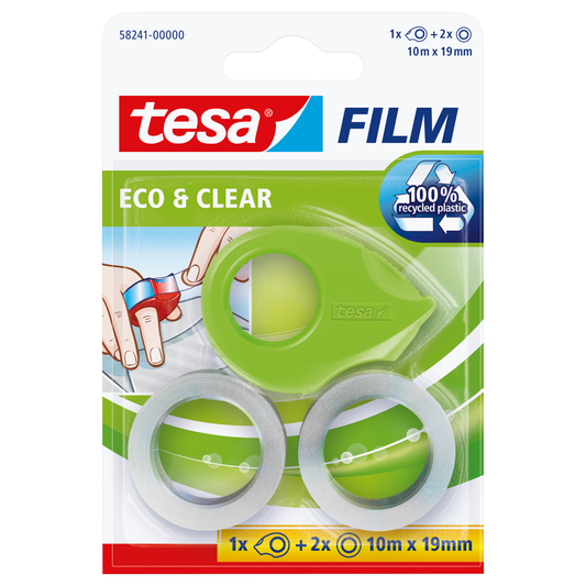 Mini-Handabroller Tesa ecoLogo grün bis 19mm/10m inkl. 2 Rollen Eco & Clear 19mm/10m